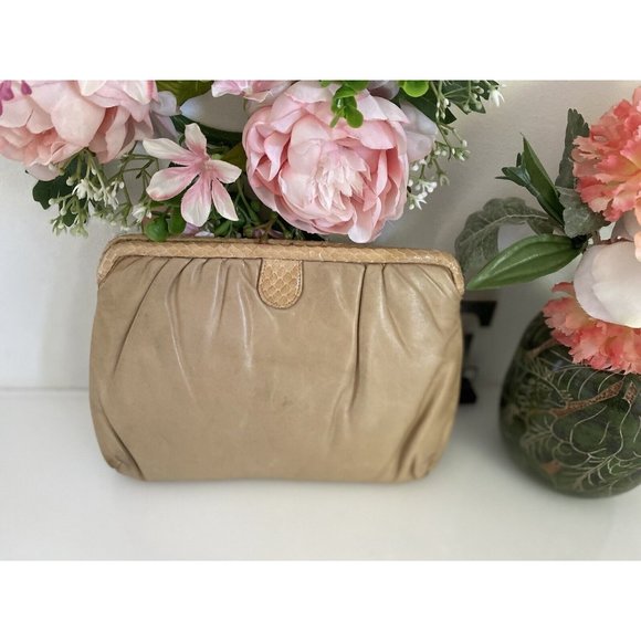 Vintage‎ Tan Morris Moskowitz Leather Reptile Convertible Clutch Crossbody Bag - Picture 9 of 12